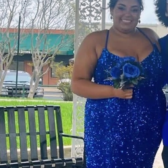 Plus-Size Sequin Mermaid Gown - Royal Blue - Picture 3 of 3